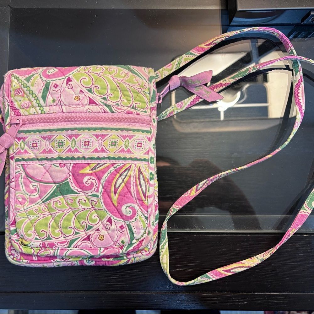 Vera Bradley Quilted Pink & Green Paisley Crossbody Bag